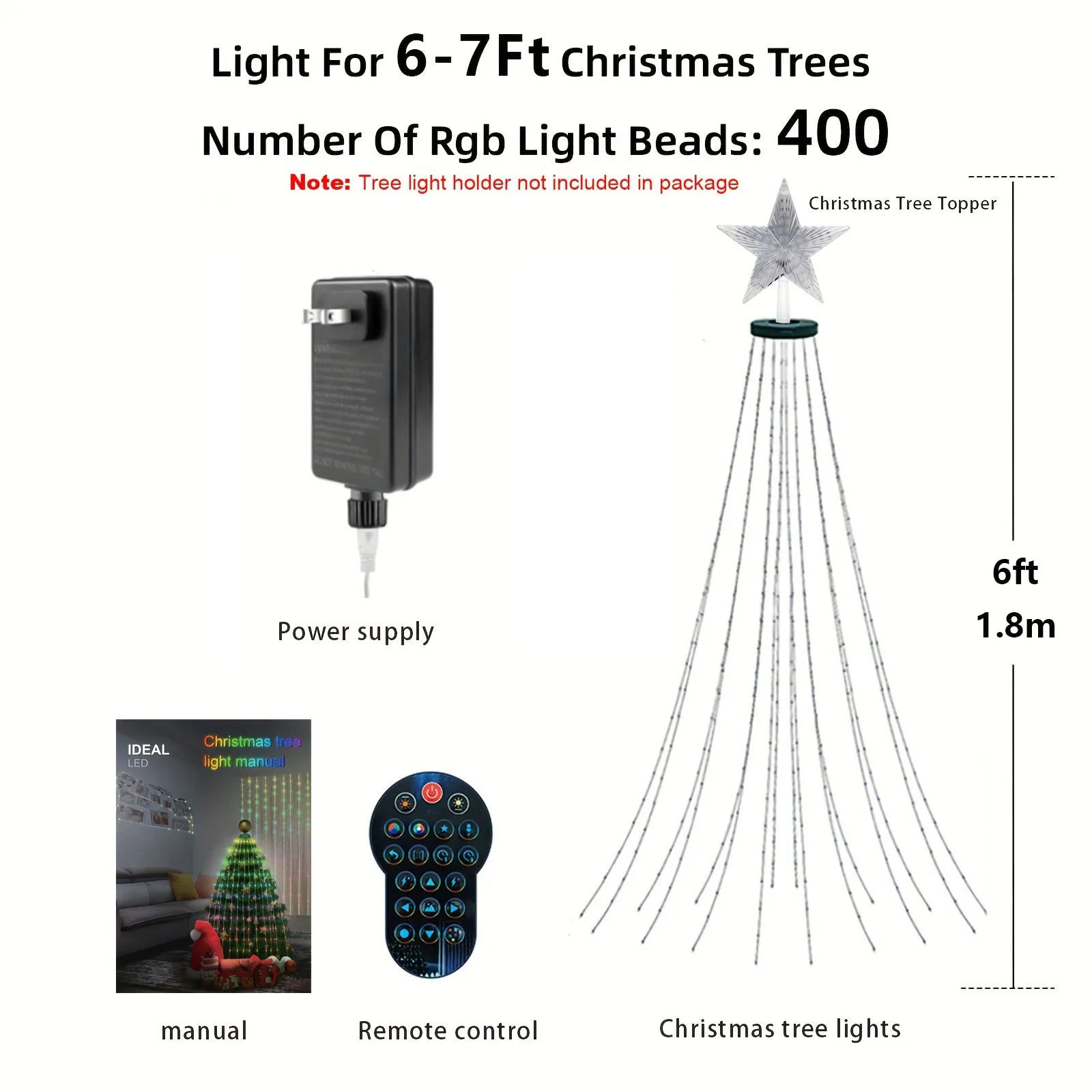 Christmas Tree LED Lights 400LEDs Smart RGB LED String Lights Holiday Decoration for Indoor Outdoor Tree APP/Remote Control