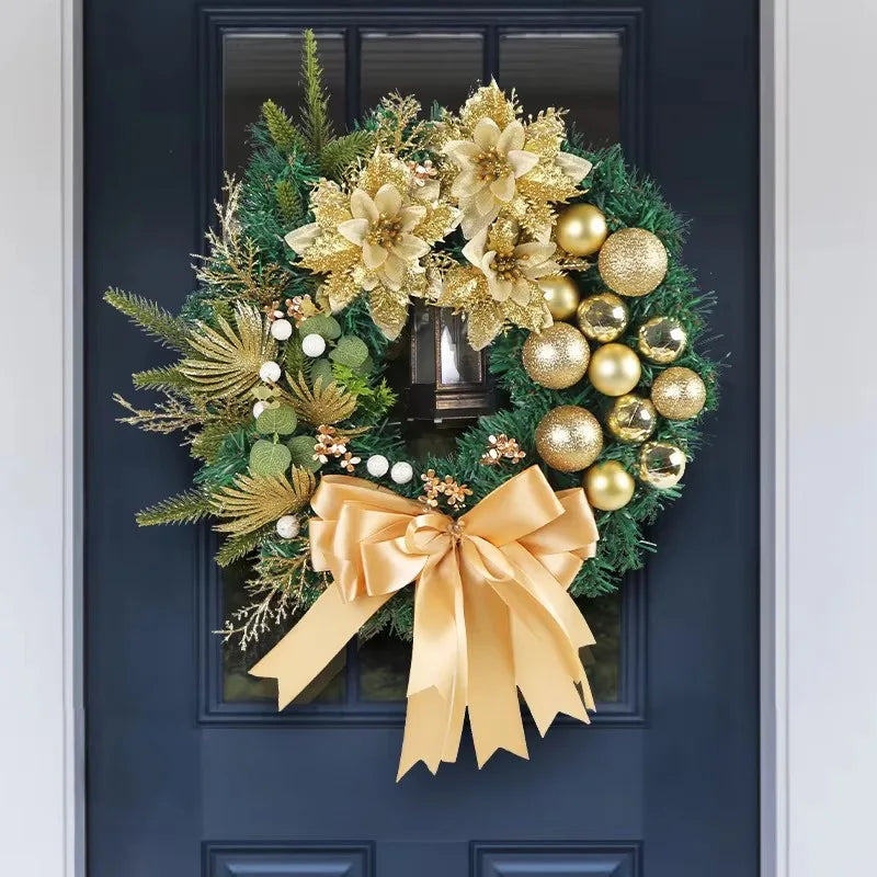 40cm Christmas Wreath With Lantern Front Door Garland With Large Bow Seasonal Ornament Christmas Decoration For Front Door Wall